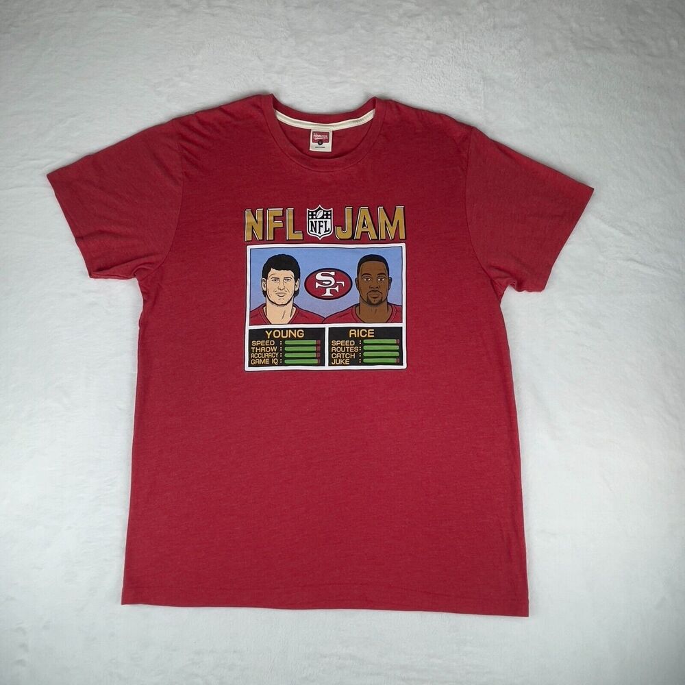 NFL Jam San Francisco 49ers Young And Rice Tee Shirt Mens Large Red Solid Homage